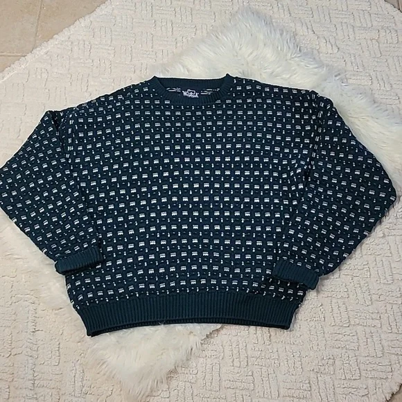 Woolrich Men's Crewneck Knit Sweater Blue Geometric Pattern Winter Size Medium - Picture 5 of 7